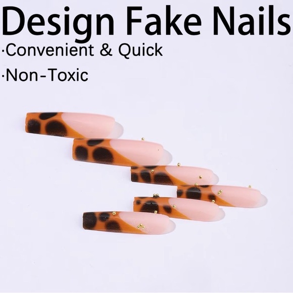 Leopard Colorblock Pattern Elegant Fake Nails with Nail File & Tape, 24pcs/set - Picture 5 of 6